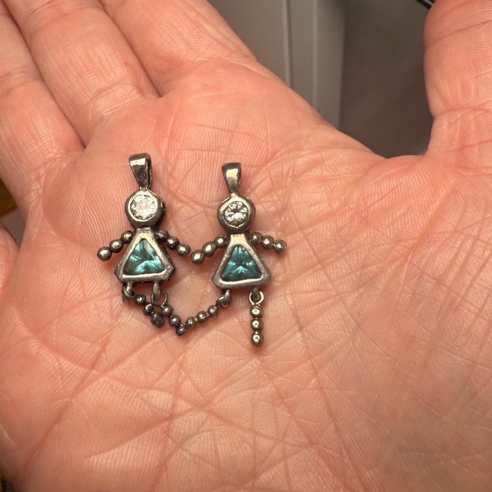 Two December Birth Stone Silver Tone Geometric Pendants 90s